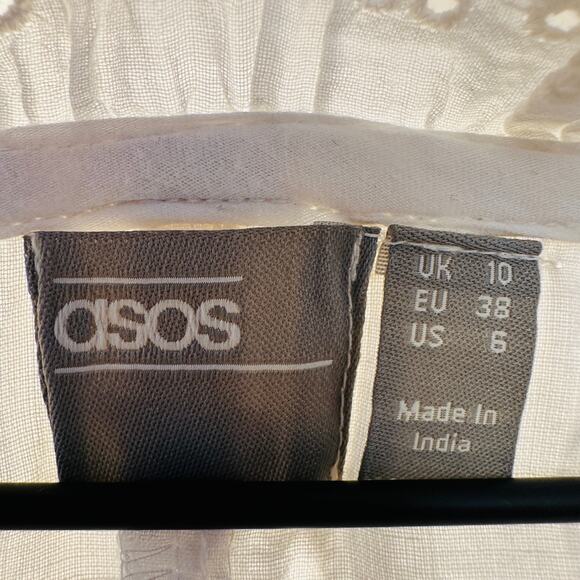 ASOS Broderie Square Neck Lace Eyelet White Mini Dress – Size 6 - Picture 6 of 10